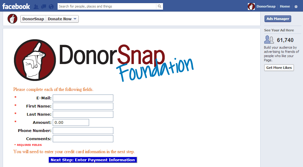 Donate Now Form as a Facebook Tab