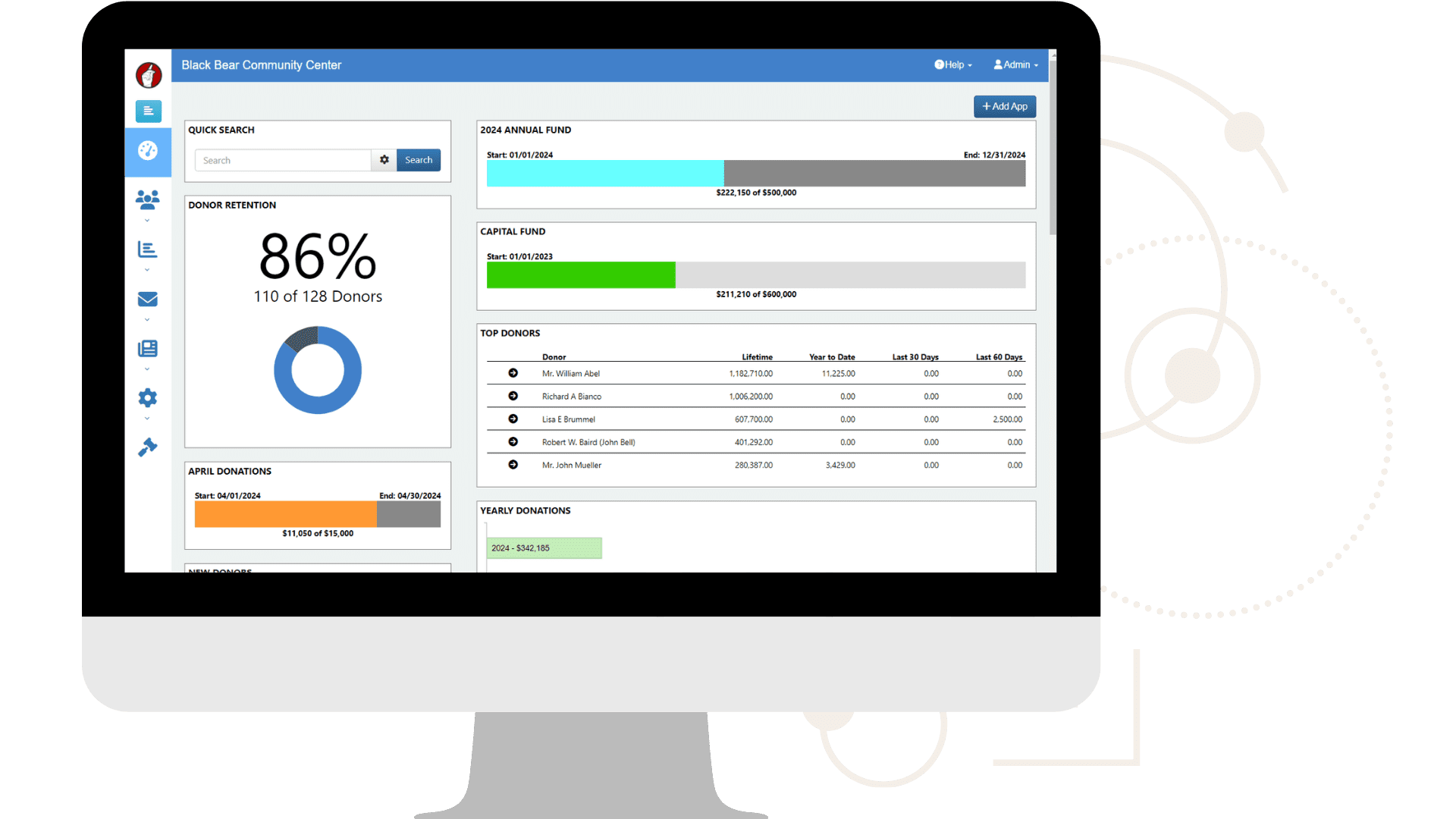 Laptop computer with DonorSnap contact record displayed